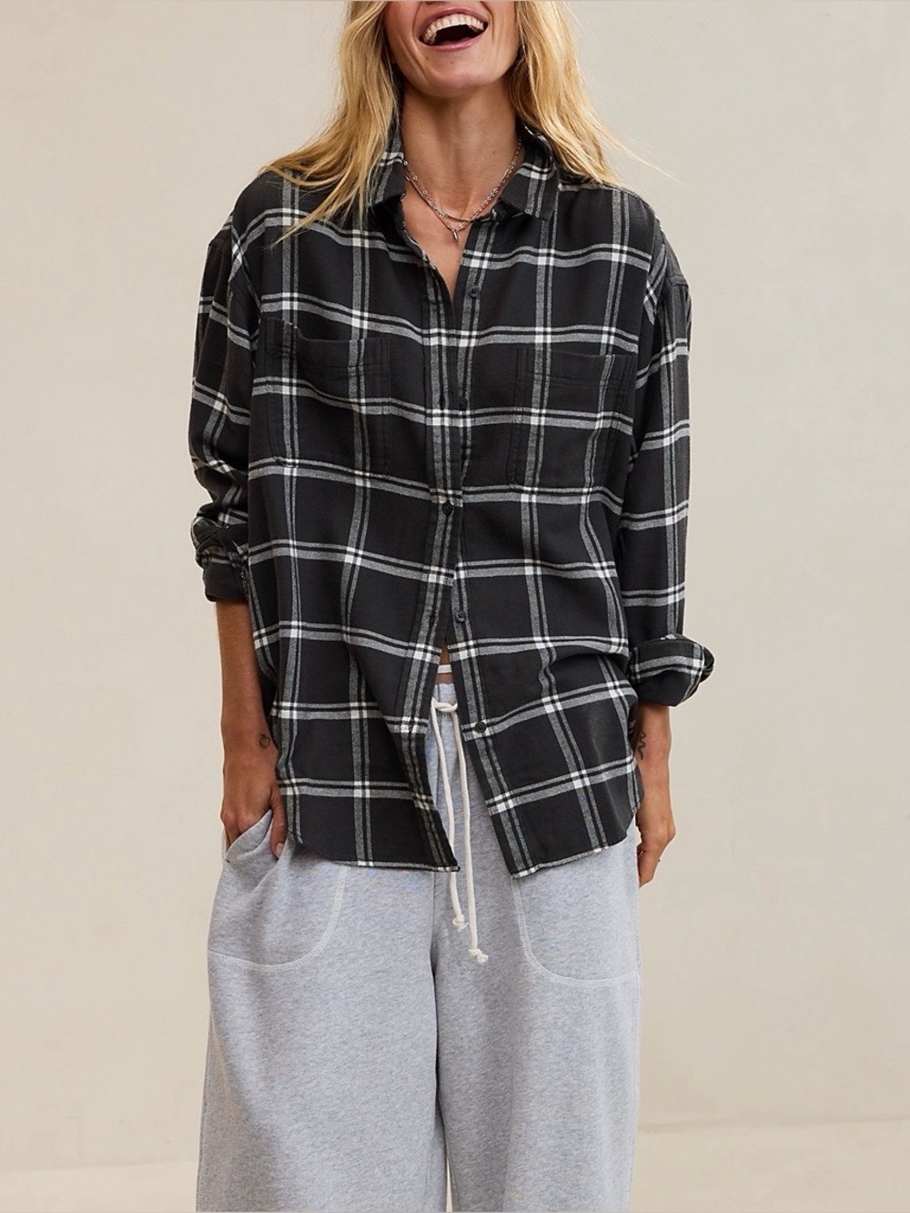 AERIE Anytime Fave Flannel oversized shirt